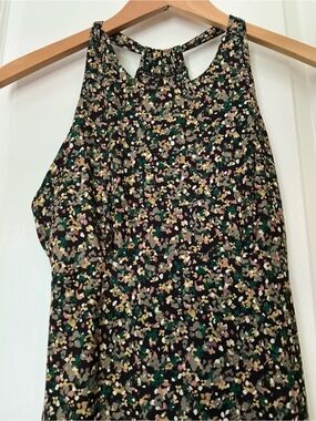 PRANA Black Floral Print Dress with Green Pink Tan and Cream Details XS